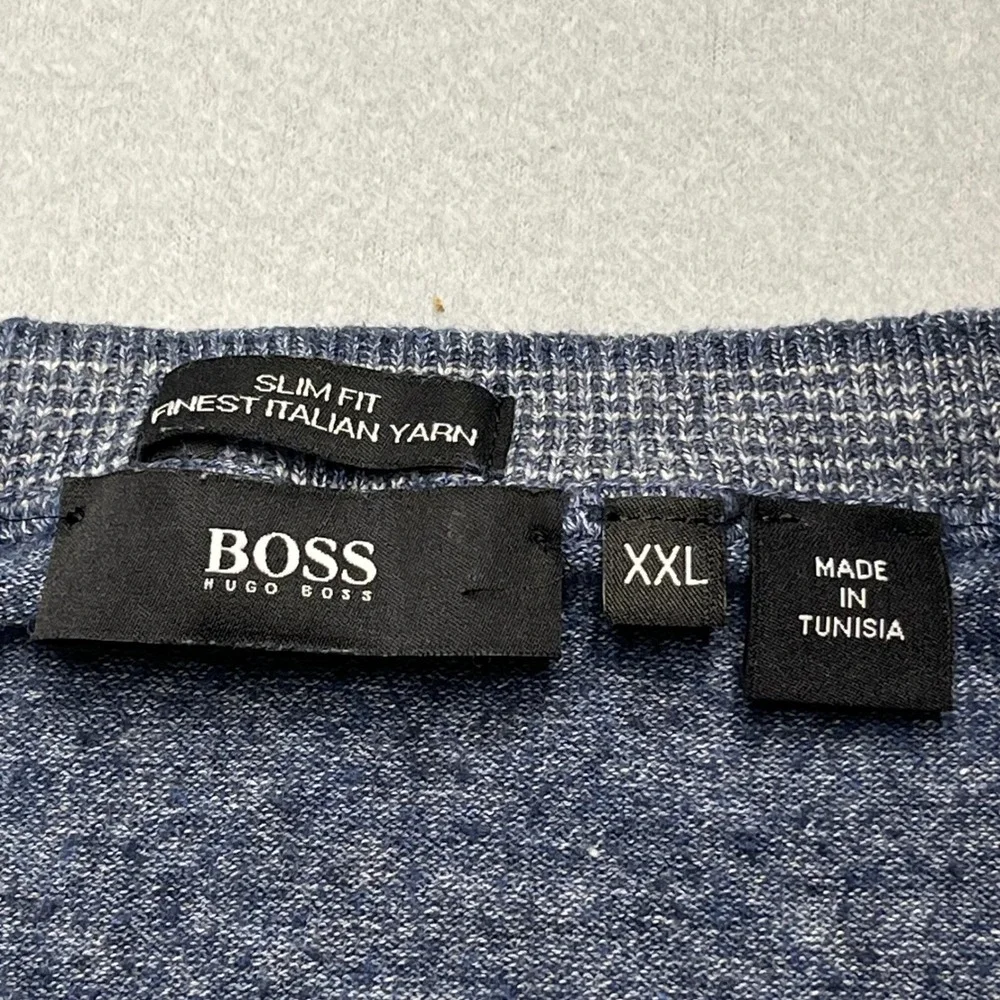 Hugo‎ Boss Slim Fit Blue Italian Yarn Crewneck Sweater Mens XXL Heathered Knit